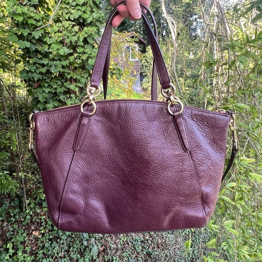 COACH Mini Kelsey Satchel Bag Purple Oxblood Leather w Gold Hardware AUTHENTIC - Picture 2 of 11